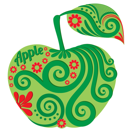 Green apple. Vintage floral calligraphy ornaments. Vector illustration.のイラスト素材