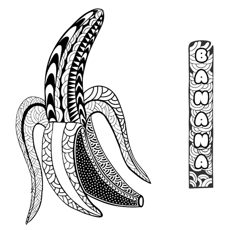 Banana. Doodle and zentangle style. Hand drawn. Vector illustration.のイラスト素材