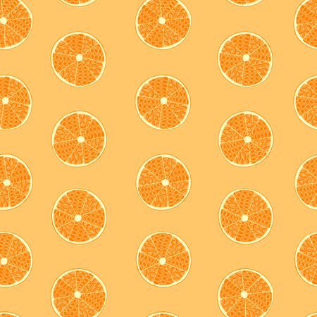 Slices of orange fruits. Hand drawn seamless pattern. Doodle style. Vector illustration.のイラスト素材