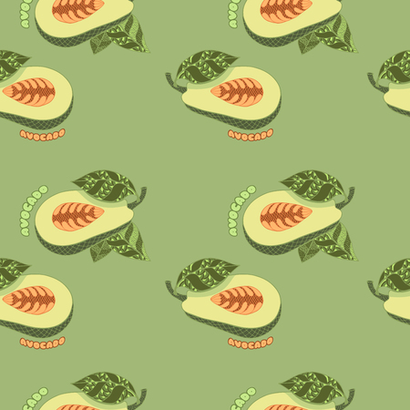 Half avocado seamless pattern. Hand drawn. Doodle style. Vector illustration.のイラスト素材