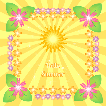 Hello summer. Seasonal background and greeting card. Vector illustration.のイラスト素材