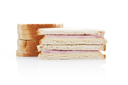 Sandwich with turkey and cheddar cheese isolated on white background.の写真素材