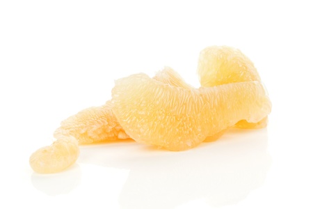 Pomelo pieces isolated on white background  Healthy fruit background 