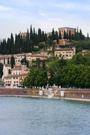 Castel San pietro, Verona, Italy, Adige river. Romantic castle over river in Verona, Italy.のeditorial素材