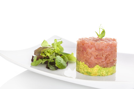 Salmon tartare. Delicious seafood healthy eating.の写真素材