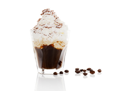  Coffee with whipped cream isolated on white background. 