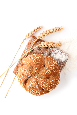 Wheat Hamburger Bun from above isolated on white background.の写真素材