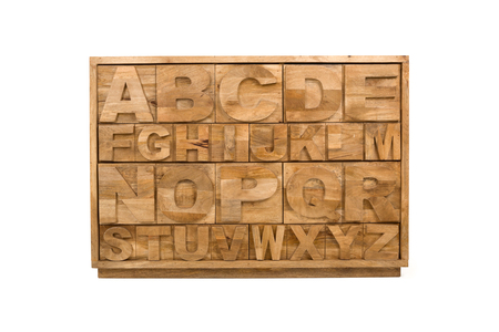 Wooden drawer with drawers isolated on white background. Organizer and storage concept.の写真素材