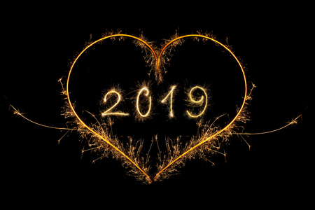 Happy new year 2019 in heart shape. の写真素材