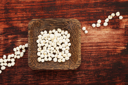 Dry lotus seeds are rich of protein, B vitamins, and dietary minerals. Traditional chinese medicine.の写真素材