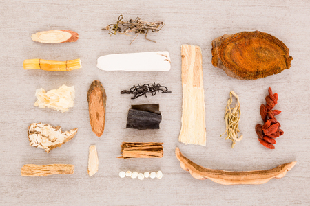 Traditional chinese medicine  knolled together from above.の写真素材