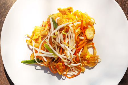 Tasty thai food Pad thai. Traditional thai cuisine from above.の写真素材