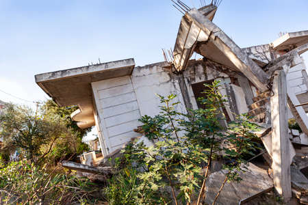 House collapsed during an earthquake.