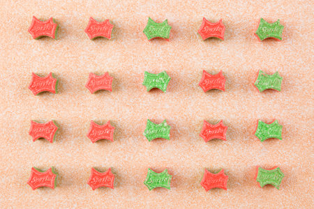 Sprite green and orange ecstasy pills top view. MDMA alternative medicine, trauma and ptsd healing,...