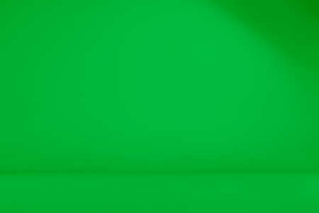 Empty green room. Seamless chroma key, green screen videography backdrop. Infinity curve, cyc wall, cyclorama.の写真素材