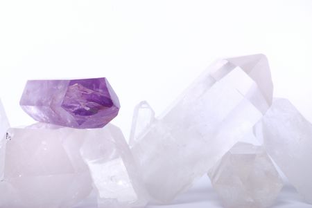Amethyst energized on quartz crystals -  semiprecious gems are used for jewels and also in esoteric and alternative medicine                   の写真素材