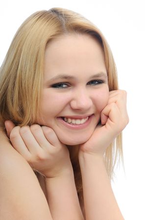 Portrait of teenager girl - isolated on whiteの写真素材