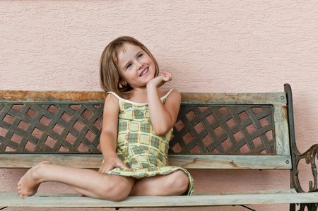 Outdoors portrait of small cute child - natural smiling expressionの写真素材