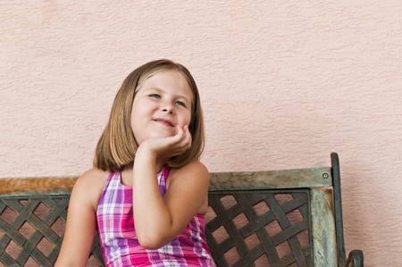 Outdoors portrait of small cute child - posingの写真素材