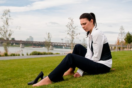 Depressed young business womanの写真素材