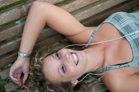 Listening musicの写真素材