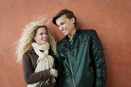 Young smiling couple portraitの写真素材