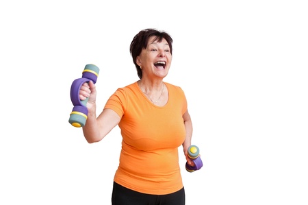 Senior woman exercising - on white
