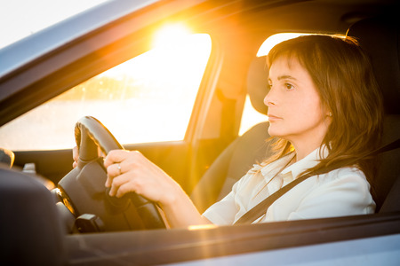 Woman driving carの写真素材