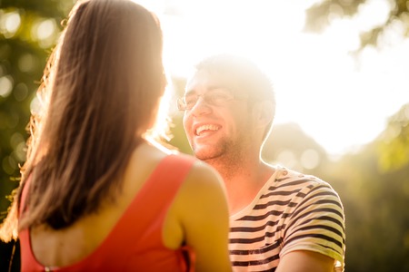 Couple talking on dateの写真素材