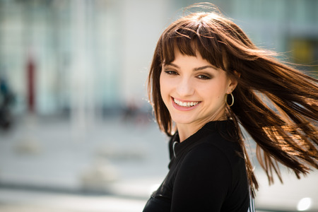 Woman in street portraitの写真素材