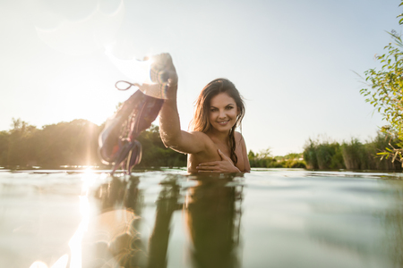 Flirtatious young woman removed her braの写真素材