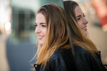 Woman in streetの写真素材