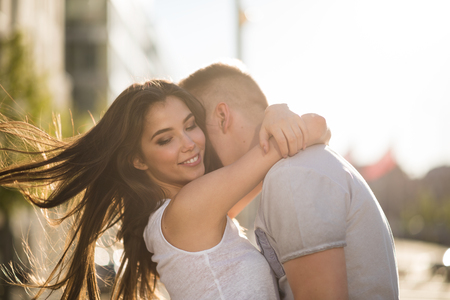 Happy couple in love embrace each otherの写真素材