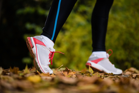 Runner legs with focus on running shoesの写真素材