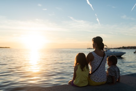 Family vacation with children at seashoreの写真素材