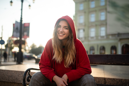 Portrait of teen model in an urban environmentの写真素材