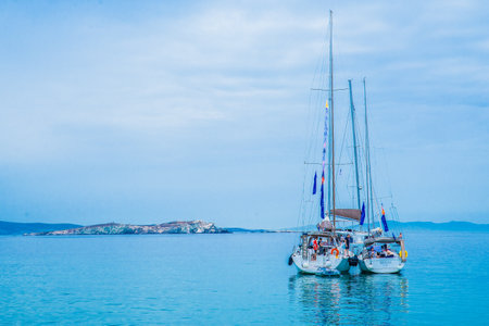View of the port in the beautiful Mykonos, a Greek island.