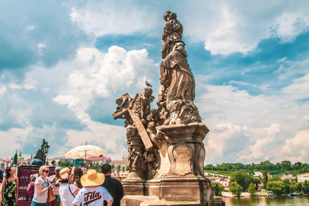 Scenic view of historical center Prague, Charles bridge, and buildings of the old town, Prague. Cityscape of the bridge upon the river. As the only means of crossing the river Vltava until 1841.のeditorial素材