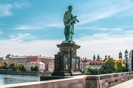 Scenic view of historical center Prague, Charles bridge, and buildings of the old town, Prague. Cityscape of the bridge upon the river. As the only means of crossing the river Vltava until 1841.のeditorial素材