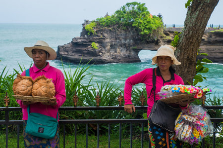 Tanah Lot water temple in Bali. Indonesia nature landscape. Tanah Lot temple in daylight, Bali island. Popular temple of Bali, Indonesia landmark. Famous Bali water temple.のeditorial素材