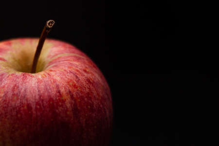 One red fresh apple on a black background. Healthy fruit and breakfastの写真素材