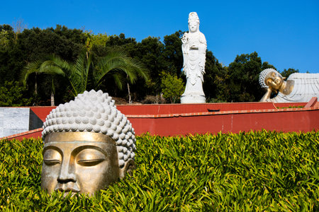 Buddha sculpture at BacalhÃ´a Buddha Eden, asian style garden, Quinta dos Loridos, Bombarral, Portugal, September 10, 2020のeditorial素材