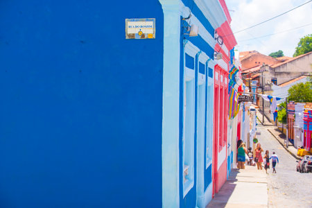 Olinda/Brazil: 09/02/2018: Facades of colorful houses on the streets of Olinda, near Recife,...