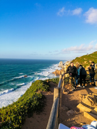 Cabo da Roca, Portugal. Lighthouse and cliffs over Atlantic Ocean, the most westerly point of the European mainland.のeditorial素材