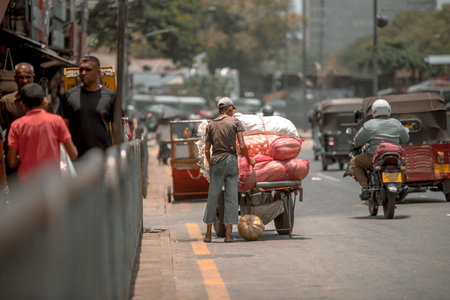 Sri Lanka, Colombo 09.03.2020. A Traditional street market in Colombo, Sri Lanka. Street markets in south asia are full of people all time, crowds streets, people with poor and simple life. .のeditorial素材