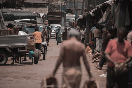 Sri Lanka, Colombo 09.03.2020. A Traditional street market in Colombo, Sri Lanka. Street markets in south asia are full of people all time, crowds streets, people with poor and simple life. .のeditorial素材