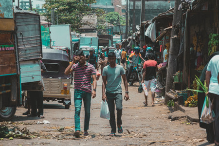 Sri Lanka, Colombo 09.03.2020. A Traditional street market in Colombo, Sri Lanka. Street markets in south asia are full of people all time, crowds streets, people with poor and simple life. .のeditorial素材