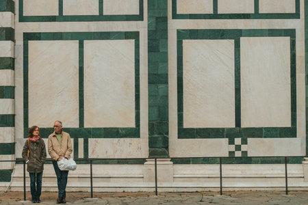 FLORENCE, ITALY - APRIL 14, 2020: Cathedral of Santa Maria del Fiore and Baptistery of St. John Battistero di San Giovanniのeditorial素材