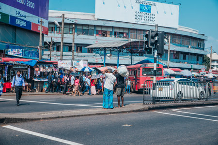 COLOMBO, SRI LANKA - APRIL 03, 2019: Street near the Pettah Market or Manning Market. Pettah Market located in the suburb of Pettah in Colombo, Sri Lankaのeditorial素材