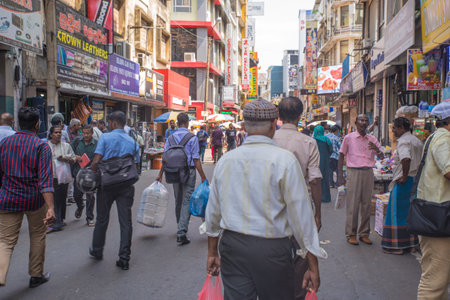 COLOMBO, SRI LANKA - APRIL 03, 2019: Street near the Pettah Market or Manning Market. Pettah Market located in the suburb of Pettah in Colombo, Sri Lankaのeditorial素材